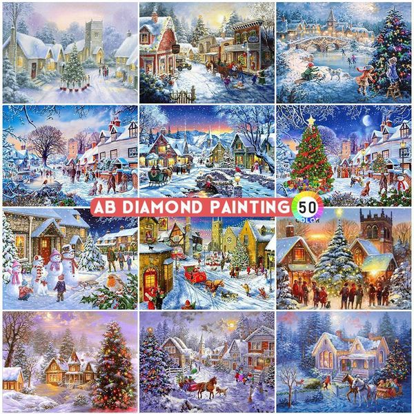 Pintura de diamante AB Pintura de diamante 5D Kits de arte de mosaico de Natal bordado Paisagem Bordado Decoração da casa para casa Broca DIY Adesivos de parede 230714