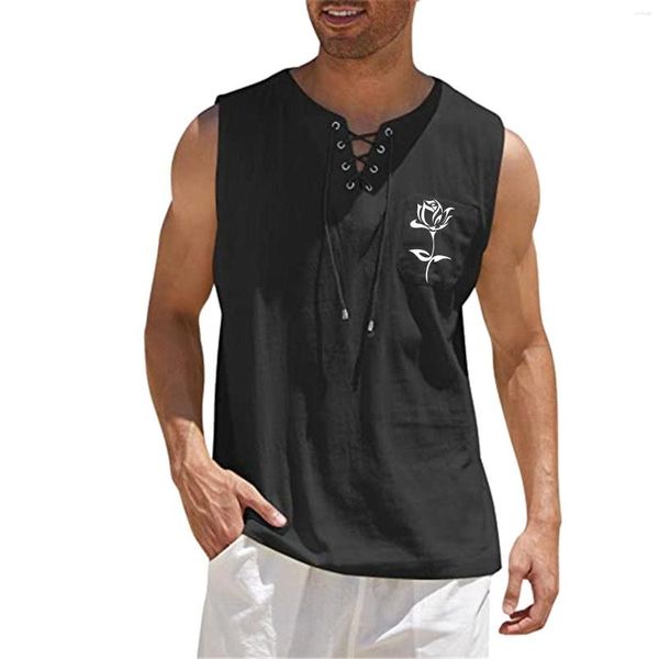 Regatas masculinas de manga comprida camisa preta masculino primavera e verão esportes casuais sem mangas top de algodão colete de linho pintura fitness músculo