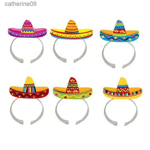 6pcs Sombrero Headsds Party Mexican Hat с повязкой на головную сторону шляпы вечеринки вечеринка вечеринка вечеринки День Некроманта Day Paper Band Decor L230621