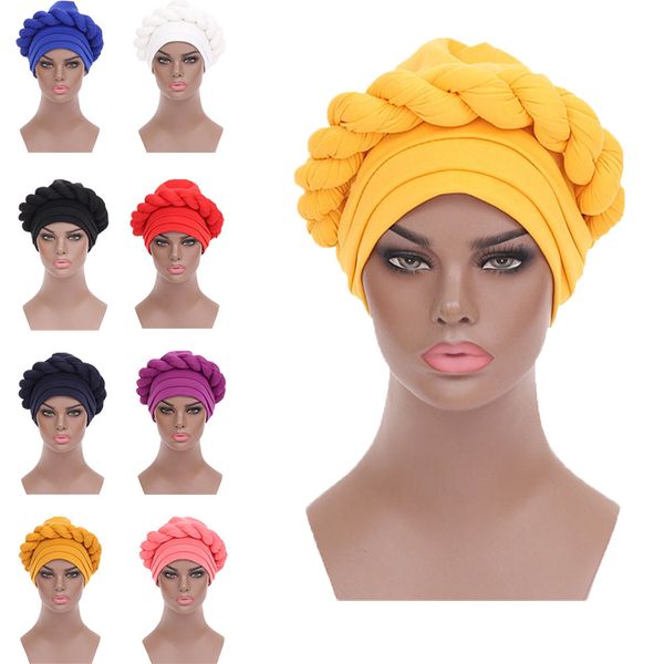 Copricapo africano Cappelli per donna Pre-legato Africa Braid Aso Oke Auto Gele Headties Turban Hijab musulmano Chemio Cap Head Wrap Bonnet