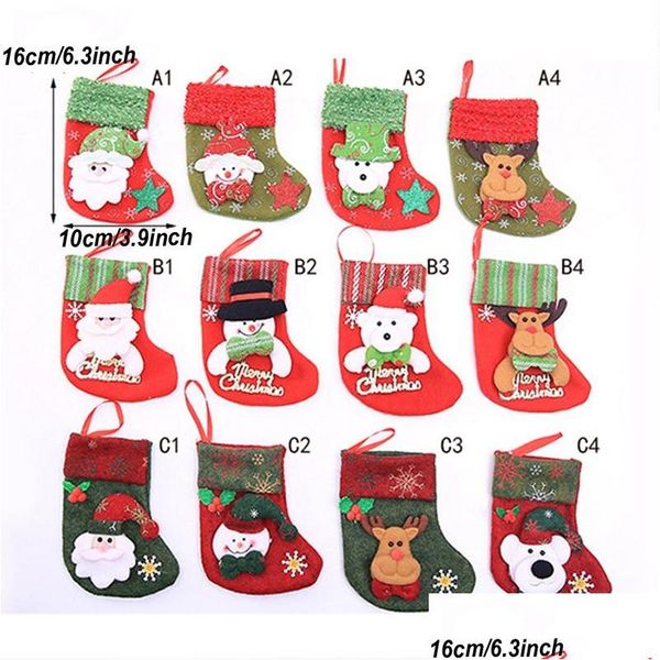 Decorazioni natalizie paillettes calze per stock ganci da regalo per la pupazzo di pupazzo di neve Babbo Natale Elk Tree Decoration Socks Stockings Dh0217 Drop Del Dhosc