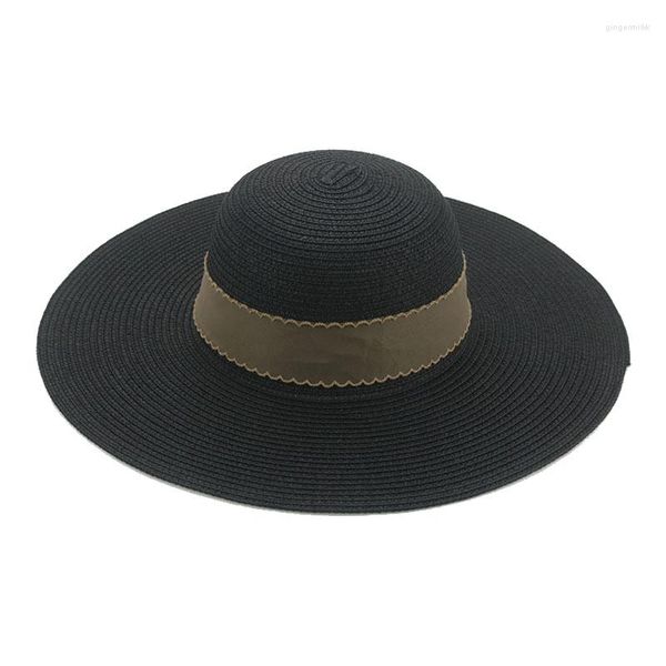 Cappelli a tesa larga cappello estivo da donna in paglia cappello femminile per nastro a fascia solida lusso casual nero bianco spiaggia Chapeau Femme Gorras