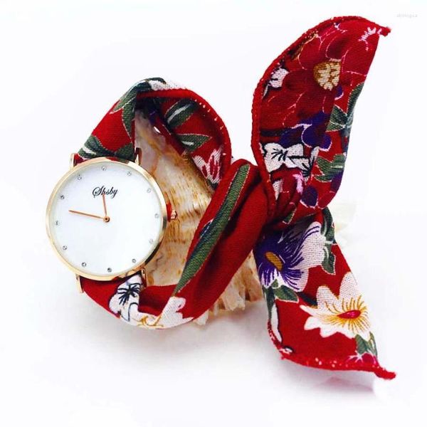 Relógios de pulso SMVPShsby Estilo de marca Feminino Flor Pano Relógio de pulso Feminino Vestido Moda Menina Casual Quartzo Pulseira Relógios Tecido Cl