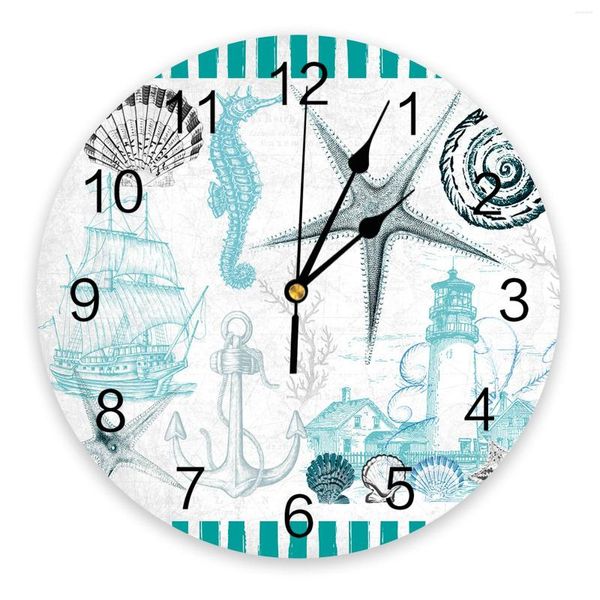 Orologi da parete Ocean Shell Orologio da camera da letto verde acqua Grande cucina moderna Sala da pranzo Orologi rotondi Orologio da soggiorno Decorazioni per la casa