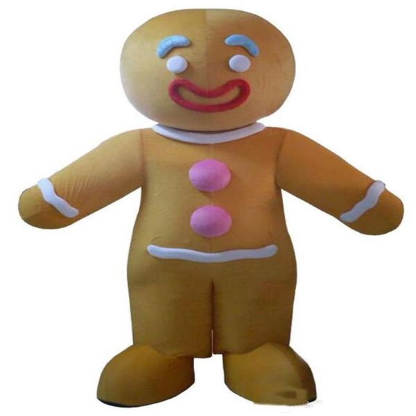 2019 Factory Outlets Gingerbread Man Cartoon Mascot Costume Fancy Party Dress Costumi di Halloween Taglia per adulti258O