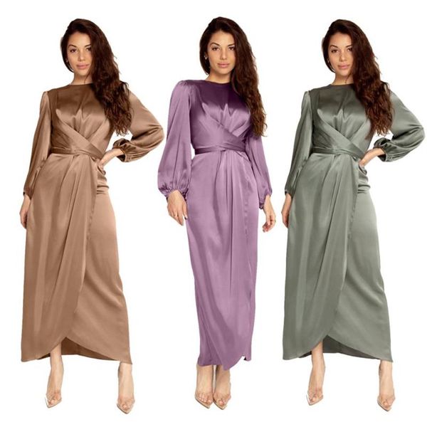 Cetim Bandage Abaya Dubai Turquia Hijab Muslim Dress India European American Islam Clothing African Dresses For Women Vestidos Ethn263q