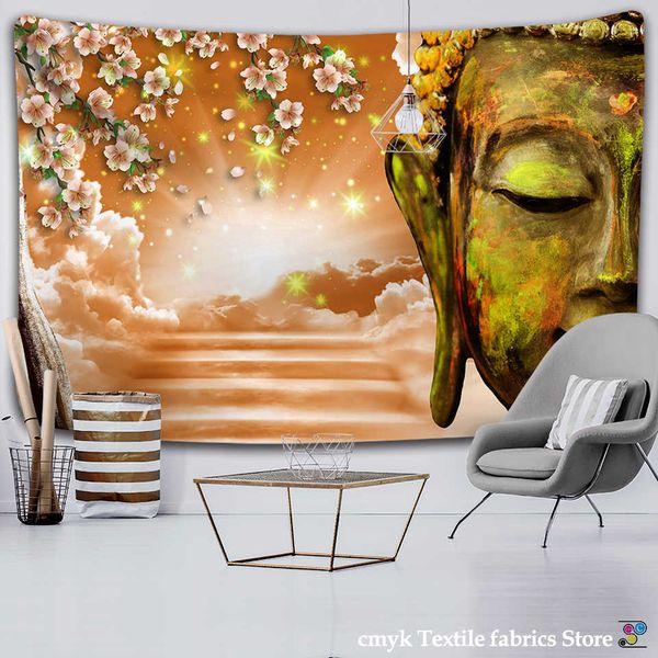 Wandteppiche Sakura Buddhismus Tapisserie Wandbehang Boheme Mandala Tapisserie 3D Home Decor Wohnzimmer Hintergrund Wand Teppich Tuch Hippie