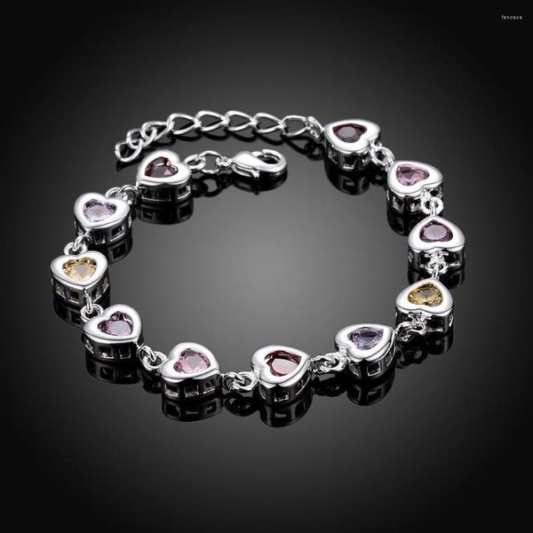 Link Armbänder 925 gestempelt Silber Multi Color Zirkon Kristall Schmuck Mode für Frauen Hochzeit Verlobung Geburtstagsgeschenk