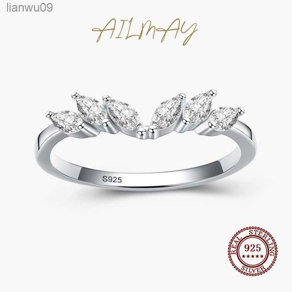 Ailmay Anel de Prata Esterlina 925 Empilhável Zircônia CZ Simples Design Geométrico Anel de Dedo Asa Jóias Femininas Finas L230704