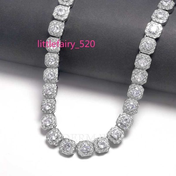 Kolye Kolyeler Toptan Fiyat Moissanite Zinciri 12mm Kare Tenis Küme Bağlantı Zinciri Sterling Gümüş 925 Moissanit Hiphop Tenis Kolye