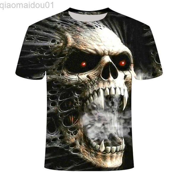 T-shirt da uomo T-shirt con teschio nero T-shirt da scheletro punk Rock Gun T-shirt blu T-shirt con stampa 3D Vintage Gothic Abbigliamento da uomo Top estivo L230713