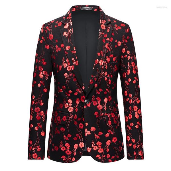 Erkekler Erkekler Lüks Floral Baskılı Takım Blazer Homme Gece Kulübü Sahne Düğün Tek Göğüslü Ceket Ternos Maskulino Luxo S-3XL