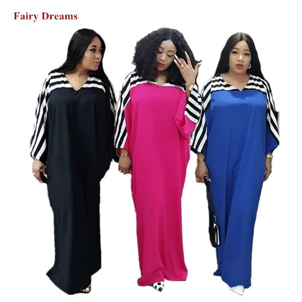 Vestidos Maxi Africanos Feminino Primavera Verão Outono Senhoras Vestido Longo Hijab Listrado Plus Size Roupas Africanas Soltas Sonhos de Fada3538