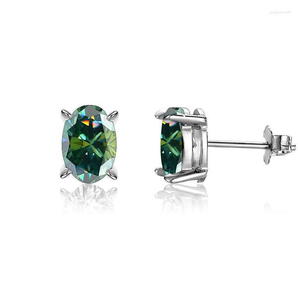 Brincos Lennik 1 Quilate Oval Moissanite Feminino Diamante Verde Faísca Acessório Brinco de Prata Esterlina 925 Lady