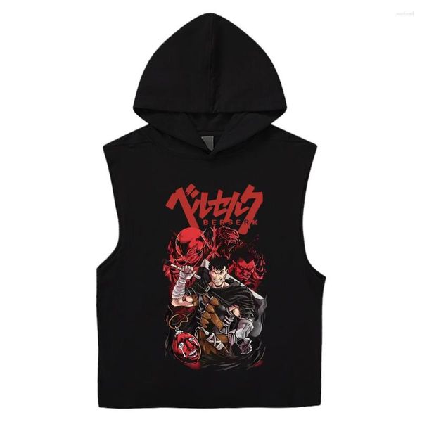 Canotte da uomo Anime Berserk Con cappuccio Hip Hop Streetwear Gilet da uomo T-shirt in cotone estivo Unisex Casual senza maniche Y2K Abbigliamento