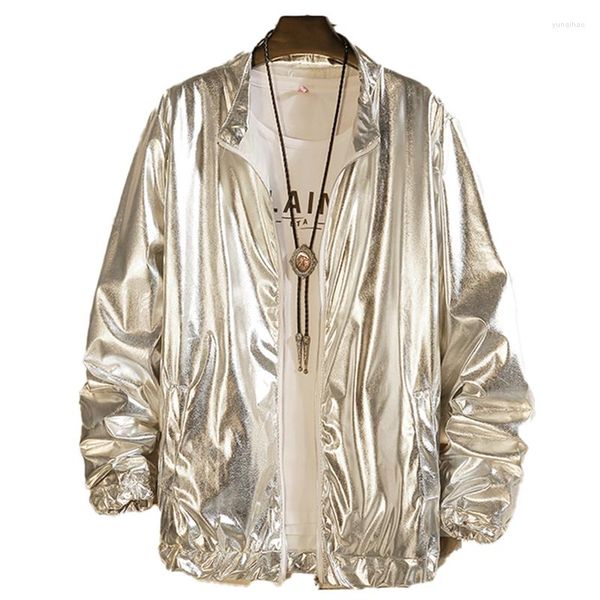 Jaquetas masculinas prata ouro brilhante jaqueta casaco para homens boate dj performance de dança de palco zíper hip hop harajuku streetwear roupas masculinas