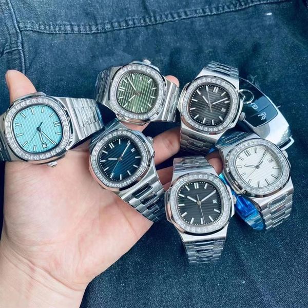 Novidades Top Nautilus Watch Men Automatic Watch 5711 Silver Bang Blue Mens Mechanical Diamonds Bezel di Lusso Wristw306M