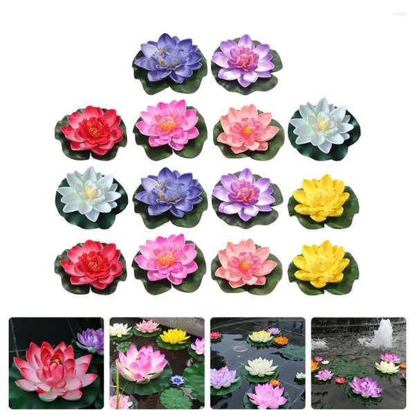 Dekoratif çiçekler 14 adet yüzer yapay bitkiler taklit lotus-çiçek sahte havuz dans sahne sahne sahne dekor plastik simüle