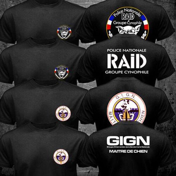 Trincheira nova frança especial elite forças unidade gign raid k9 canino cão masculino t camisa casual algodão oneck camisas