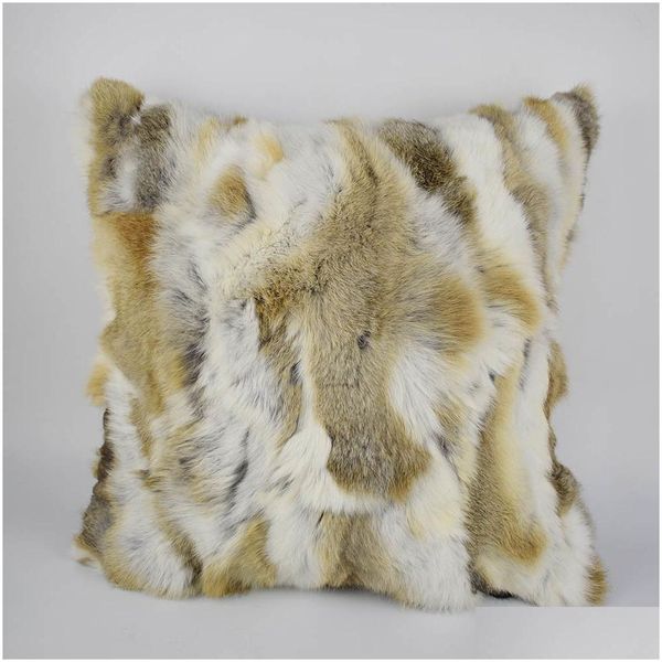 Funda de almohada Ms.Softex Natural Fur Casework Real Rabbit Er Cojín de felpa suave Decoración del hogar T200601 Drop Delivery Garden Textiles B Dh1Ds