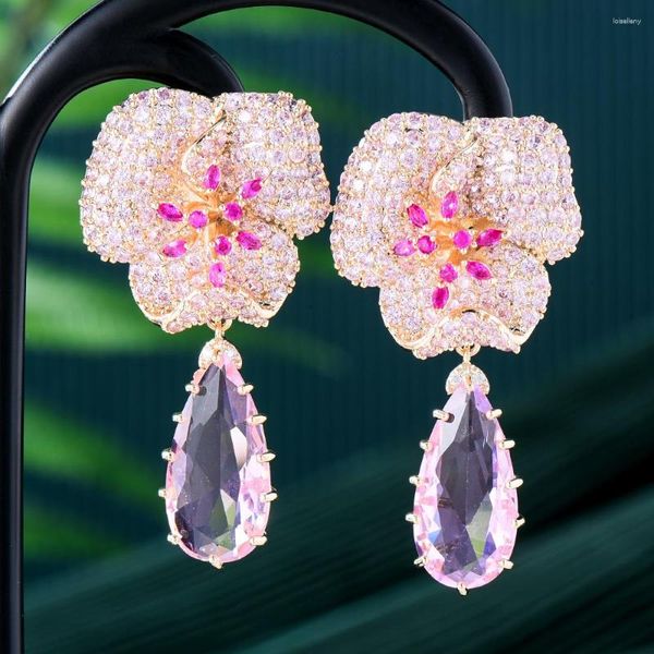 Dangle Küpeler Kellybola trendy Boho Bloom Çiçekler Cazibe Tam Mirco Döşen Kübik Zircon CZ Kadınlar Kız Günlük Takı Hediyesi