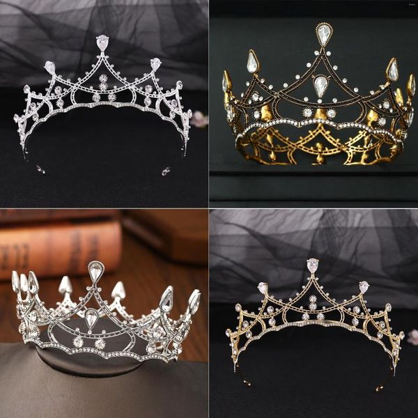 Grampos de cabelo Barroco Preto Cristal Redondo Tiaras de Noiva Coroas Concurso Baile de Formatura Diadema Strass Tiara Tiara Acessórios de Jóias para Casamento