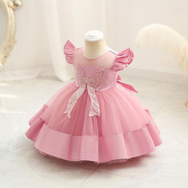 Abiti da ragazza Estate Toddler Girls Princess Party Birthday Dress Paillettes Butterfly Bow Fairy Tulle Mesh Infant Baby Ball Gown Bambini 1 anno