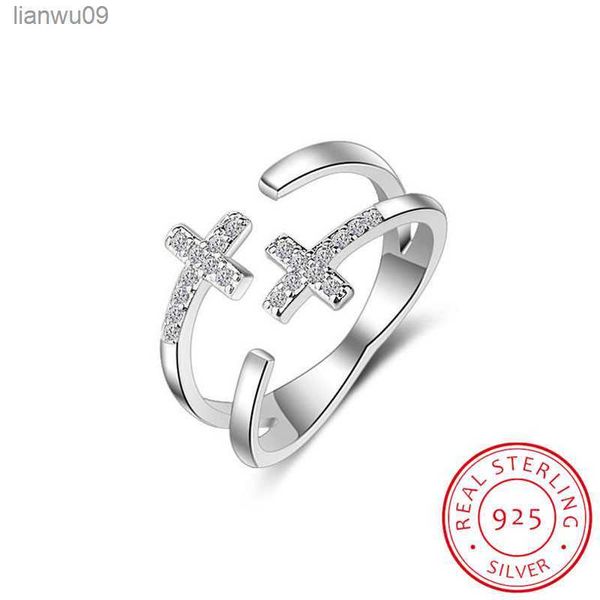 Gioielli in argento 925 Anelli in argento per le donne 925 Sterling Silver Trendy Cross Finger Ring Size Supporto regolabile dropship L230704