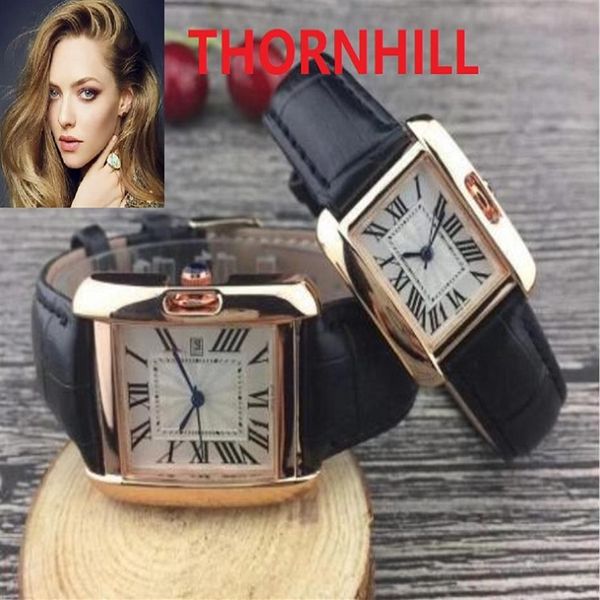 Montre de Luxe Herren römische Japan Quarzwerk Uhren Frauen Rechteckform Kleid Lederarmband Saphir wasserdicht Paare Styl220m