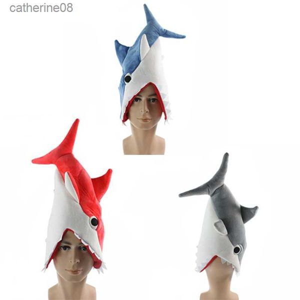 Cappelli da festa in peluche Costume Cappello da animale Costume da squalo Cappello per Halloween Festa a tema animale Adulti e bambini Rosso Grigio Blu L230621