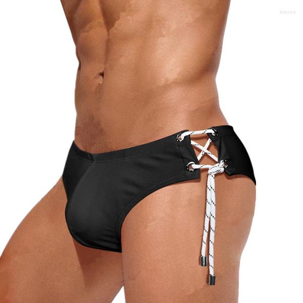 Costumi da bagno da uomo Side Tether Swim Bikini Slip per uomo Costume da bagno sexy Costume da bagno corto Costume da bagno brasiliano Gay Slip 2023