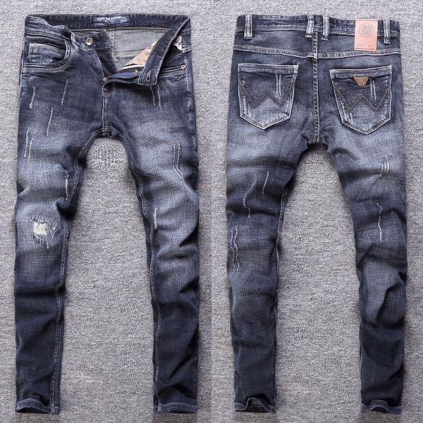 Jeans da uomo Designer italiano Moda Uomo Retro Nero Blu Stretch Pantaloni strappati slim fit Pantaloni vintage in denim casual Hombre