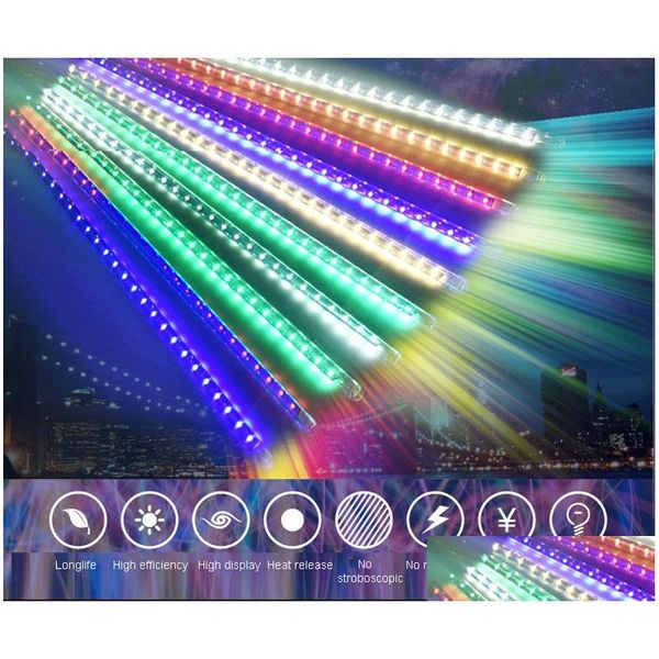 Decorazioni Natalizie 30/50 / 80Cm Meteor Shower Tube Outdoor Rain Light Impermeabile 8 Tubi Led String Per La Decorazione Della Festa Nuziale Dr Dhfmt