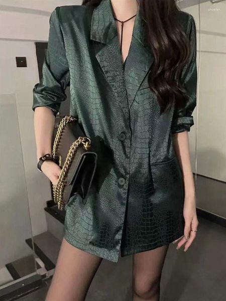 Abiti da donna Marchi di lusso Primavera Estate Blazer sottile Manica lunga Abito nero Chic Camicia da ufficio coreana da donna con stampa di coccodrillo Top di fascia alta