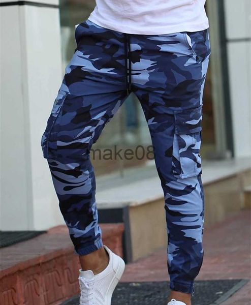 Pantaloni da uomo Colore Camo Camouflage Cargo Pants 2022 Uomo Donna Casual Streetwear Tasche Jogger Pantaloni sportivi tattici blu Pantaloni Hip Hop J230714