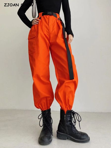 Damenhose Capris Y2K Orange Overalls Multi Pocket Damen BF Lose Gerade Sport Dünne Jazzhose Schwarzer Gürtel Herren Casual Koreanische Kleidung 230714