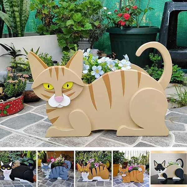 Fioriere Vasi Fioriera a forma di gatto Vaso da fiori da giardino Cat Animal Garden Statua animale Scultura Decor Vasi da giardino Fioriera da giardino in PVC fai da te L230714