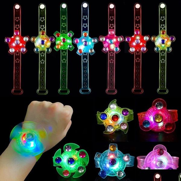 Led Rave Toy 25 Pack Light Up Fidget Spinner Bracciali Bomboniere per bambini Si illuminano al buio Forniture Regali di compleanno Scatola del tesoro D Dhsma
