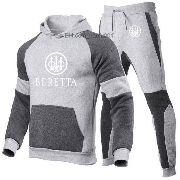 Fatos de treino masculino Beretta tático Tiro masculino primavera nova roupa esportiva calças com capuz conjunto de moletom fitness polia de duas peças conjunto de roupas esportivas casuais Z230717