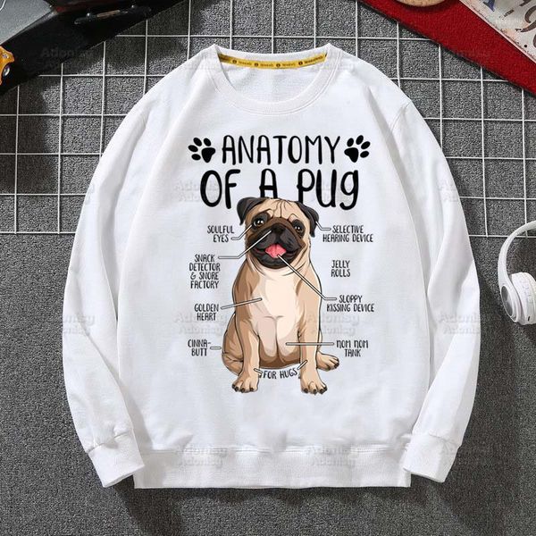 Herren Hoodies Mops Hund Tier Haustier Cartoon Sweatshirts Männer Frau Mode Weiß Herbst Winter Hip Hop Hoody Männliche Marke Casual Tops