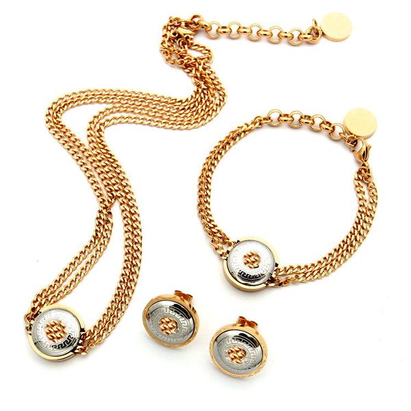 Jóias de aço de titânio Moda Basilisk Medusa cartão feminino Pulseira Colar Brincos conjuntos de latão banhado a ouro 18K feminino Designer de joias VaP5526