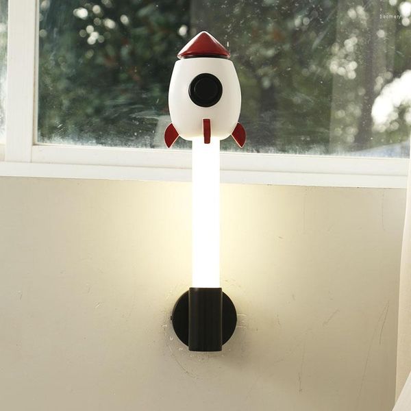 Lampada da parete Space Rocket Camera dei bambini Decorativa Fashion Led Modern Simple Bedside Boy Camera da letto bianca