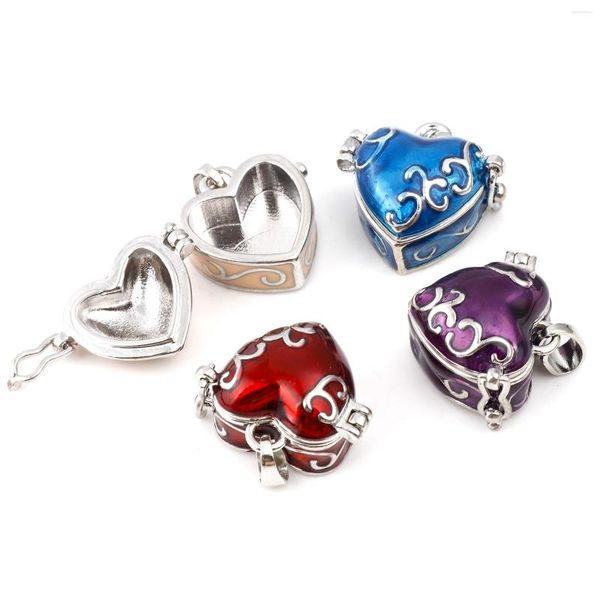 Anhänger Halsketten Vintage Kupfer Charms Engelsrufer Bola Wunschbox Medaillon Herz Geschnitztes Muster Silber Farbe Metall Anhänger DIY Halskette