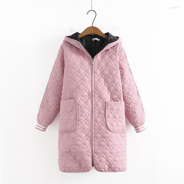 Gabardinas Femininas Femininas Parka Roupas Soltas de Inverno Grosso Quente Comprimento Médio Casaco de Algodão com Capuz Com Manguito Roscado Jaquetas Casuais Forma de Diamante