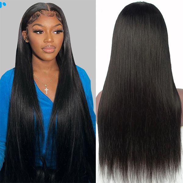 26 polegadas de renda reta Front Wigs 13x4 HD transparente renda frontal peruca de peruca brasileira perucas de cabelo humano para mulheres pré -arrancadas