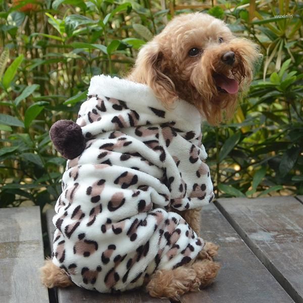 Roupas para cães roupas macias para animais de estimação macacão para cachorros gatos inverno lã quente estampa de leopardo casaco com capuz