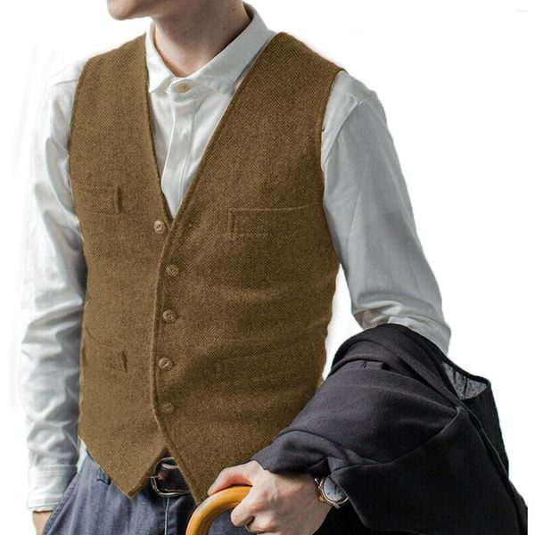 Gilet da uomo 2023 Motivo a spina di pesce Slim Gilet monopetto Abito da sposa Groomsmen Abito Denim Abbigliamento casual da ufficio