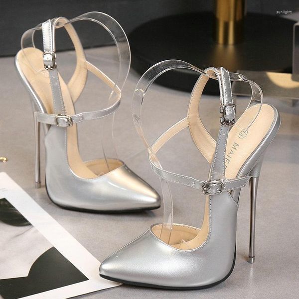 Dress Shoes 16cm Metal Heel Women Pumps Ankle Strap Heeled Ladies 2023 Fashion High Heels Fetish Sexy Stiletto Party