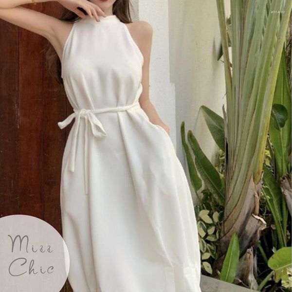 Vestidos casuais Branco Moda Pescoço Pendurado Noite 2023 Verão Primeiro Amor Fada Doce Design Sentido Vento Gentil Vestido de Verão Sem Mangas Tanque