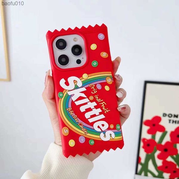 Bonito 3D Fruity Skittles Candy e Takis Lime Chips Snacks Capa para iPhone 14 13 12 Mini 11 Pro XS Max X XR Soft Back Cover L230619